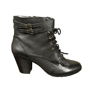 BELLA VITA Womens US 11 M Kody Ankle Bootie Black Leather Fringe Chunky Heel NEW